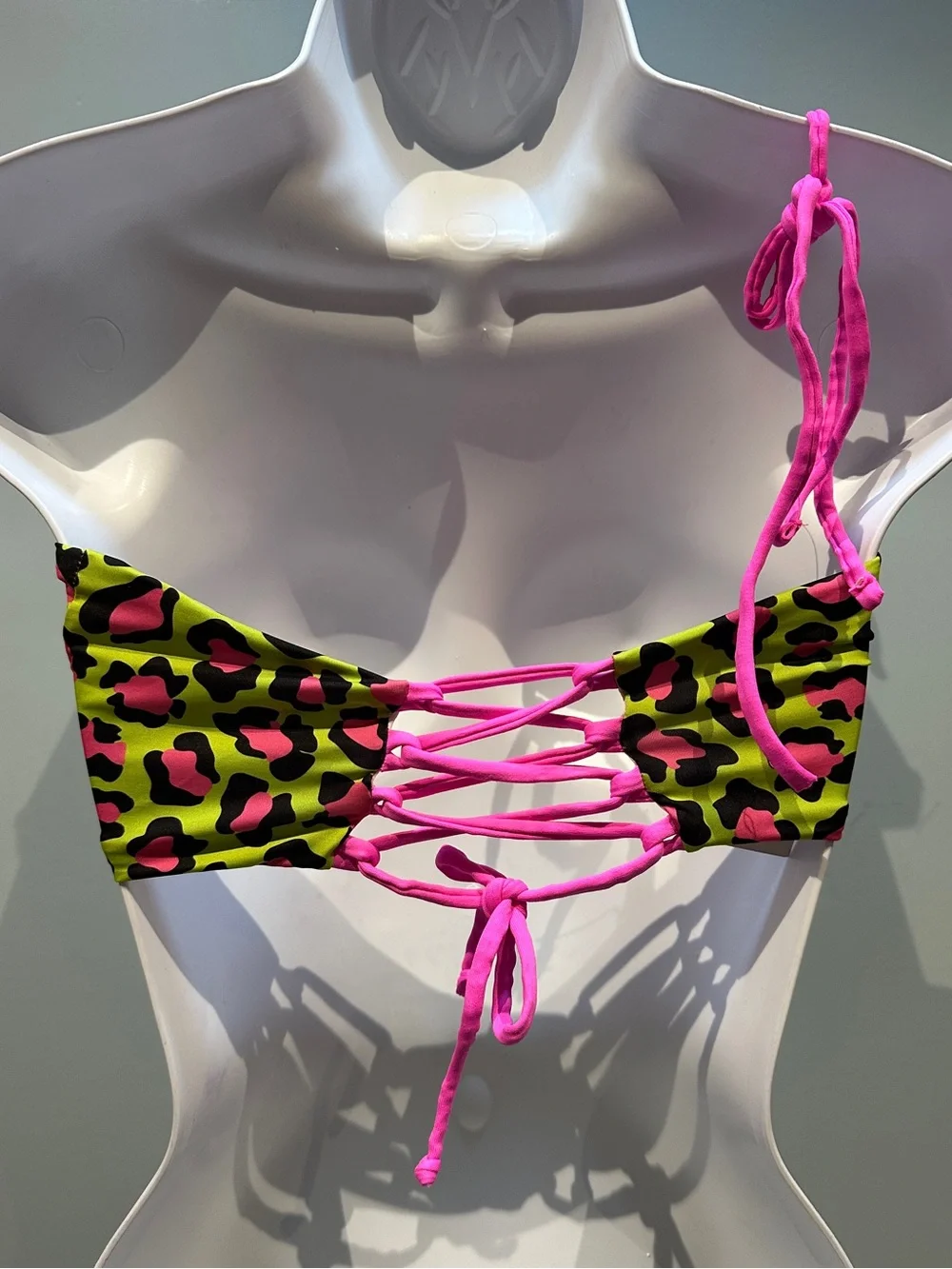 Yandy Leopard Print Green Pink Black Bikini Top Medium New with Tags